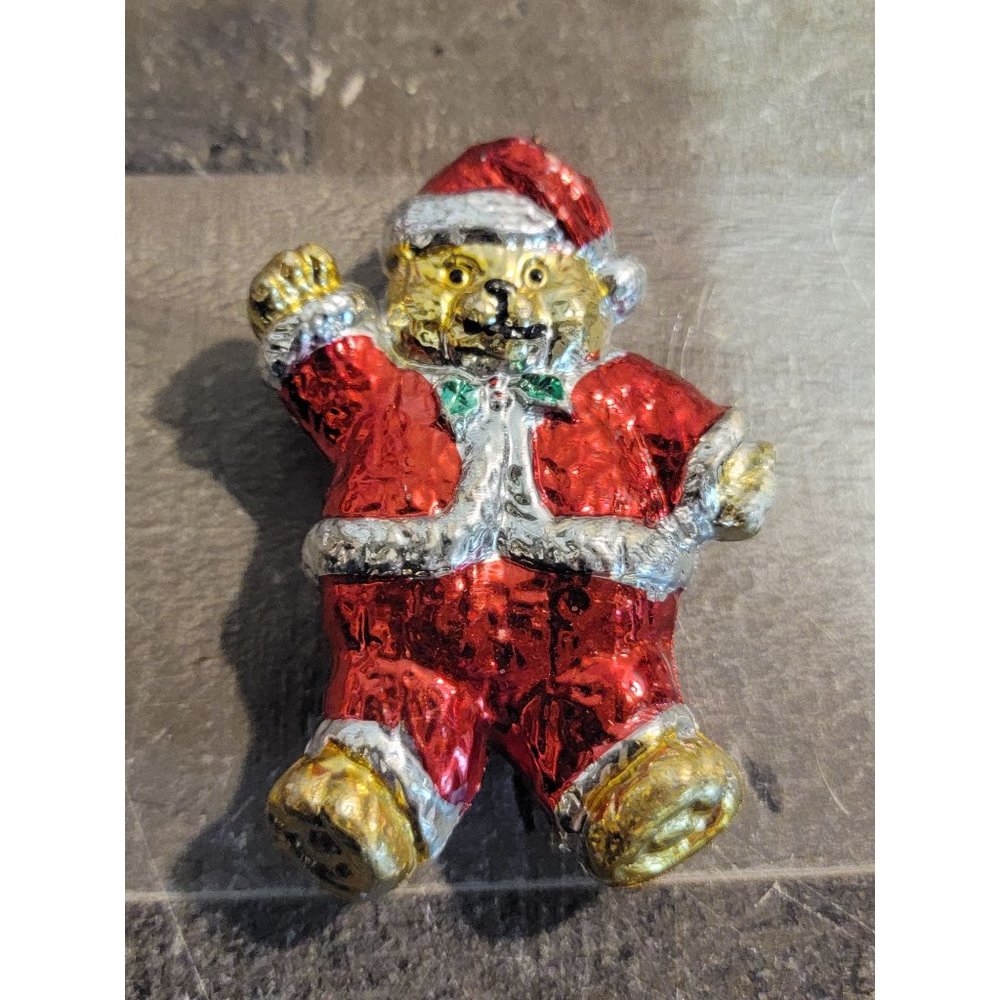 Blown glass Santa teddy bear mistletoe ornament Xmas decor